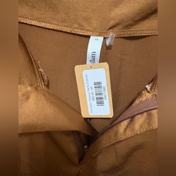 NWT The Wild J Satin Camel Brown Palazzo Pants - Picture 8 of 8